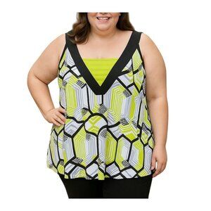 Worthington Woman Geometric Print Sleeveless V-Neck Tunic Top Plus Size 2X